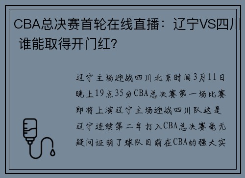 CBA总决赛首轮在线直播：辽宁VS四川 谁能取得开门红？