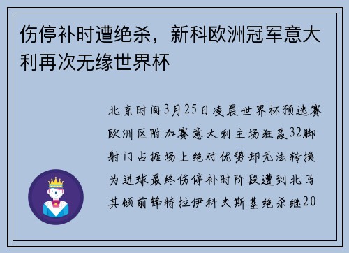 伤停补时遭绝杀，新科欧洲冠军意大利再次无缘世界杯